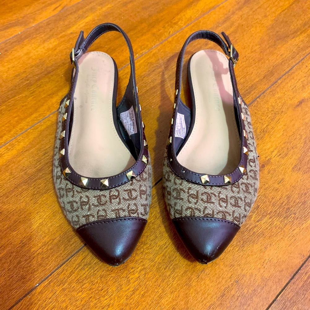 Juicy Couture Gold Studded Beige and Faux Leather Brown Flat Sandal with Strap